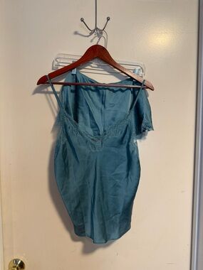 Victoria's Secret Teal Satin Lace Trim Chemise
